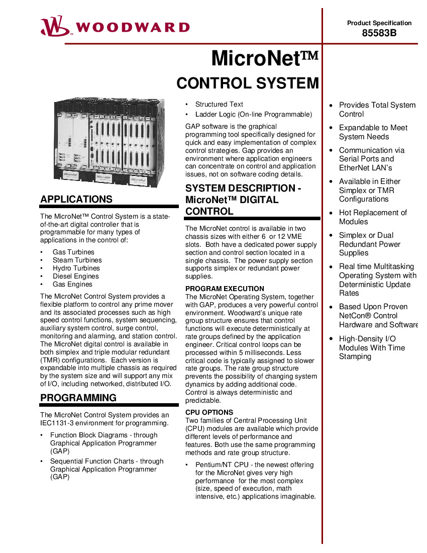 First Page Image of 5501-429 MicroNet Control System Specs 85583B.pdf
